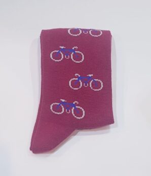 Calcetín burdeos con bicicletas