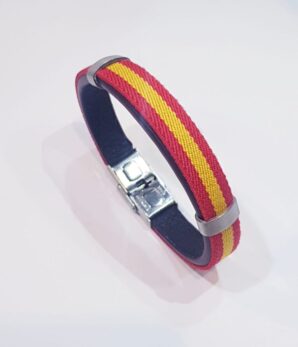 Pulsera HC elástico bandera con cuero interior y amarres de inox.