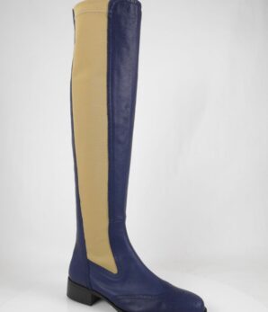 Bota señora modelo Pepito piel azul marino con elástico en beige. SOLO POR ENCARGO W620740092