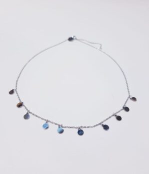 Collar gargantilla acero inox., medallas plateadas
