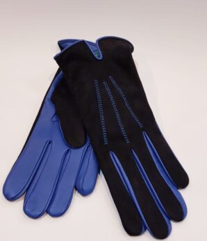 Guante piel azul lavanda y negro