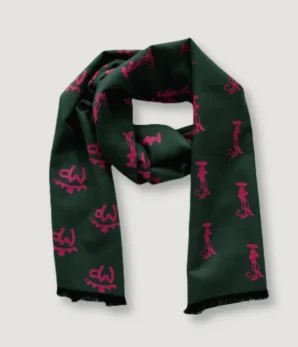 Foulard MONTEPICAZA verde con logotipo y pantera rosa en fucsia