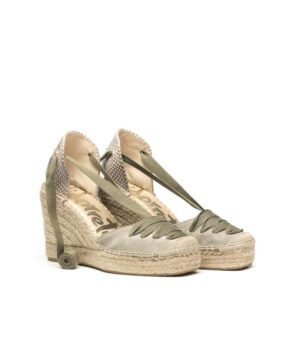 Zapato cuña espadriles cinta verde seco