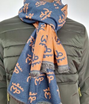 Foulard MONTEPICAZA azul y calabaza logo